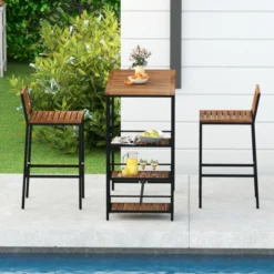Tangkula 3-Piece Outdoor Patio Bar Set with Acacia Wood & 3-Tier Storage Shelf -Tangkula Shop GUEST 4e834b83 0f63 48be a09c f7e0989dc856