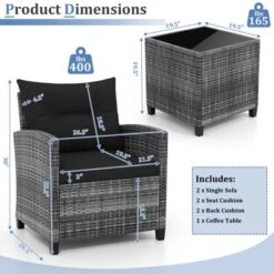 Tangkula 3 Pieces Patio Bistro Set Outdoor PE Rattan Conversation Chair Set With Tempered Glass Side Table And Removable Cushions Black -Tangkula Shop GUEST 4e905f2c eb28 4f45 ae71 224440ef0d8e