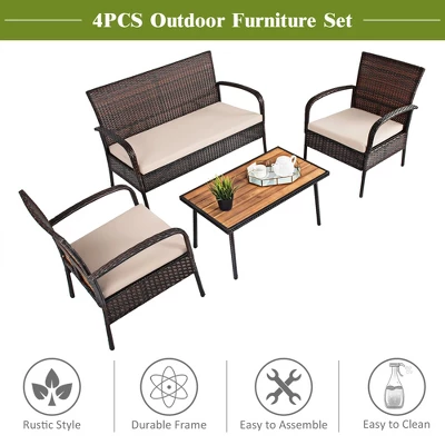 Tangkula 4PCS Cushioned Rattan Patio Conversation Set Outdoor Furniture Set 1 Tangkula 4PCS Cushioned Rattan Patio Conversation Set Outdoor Furniture Set