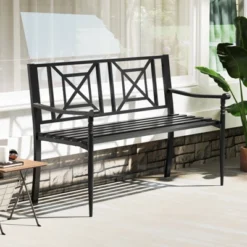 Tangkula 50-Inch Metal Patio Garden Bench, Heavy-Duty Outdoor Loveseat