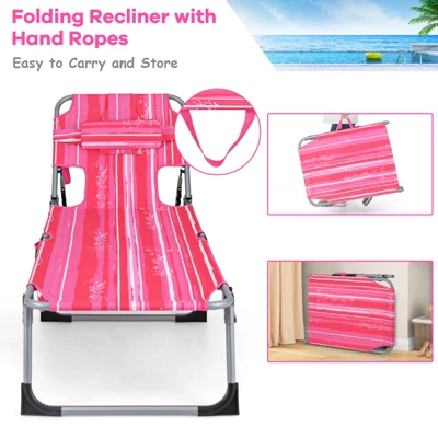 Tangkula Lounge Chair Beach Chair W/ Face Arm Hole Detachable Pillow Adjustable Backrest Side Pocket Outdoor Folding Chaise Sunbathing Chair Hot Pink 6 Tangkula Lounge Chair Beach Chair W/ Face Arm Hole Detachable Pillow Adjustable Backrest Side Pocket Outdoor Folding Chaise Sunbathing Chair Hot Pink - Image 6