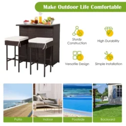 Tangkula 3PCS Patio Wicker Rattan Bar Set Table W/2 White Cushioned Stools -Tangkula Shop GUEST 4f27131d ace1 4dbb a86f 5e1f8473d4bb