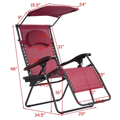 Tangkula Recling Zero Gravity Chair With Drink Tray & Sunshade, Wine 2 Tangkula Recling Zero Gravity Chair With Drink Tray & Sunshade, Wine - Image 2