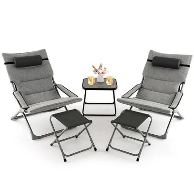 Tangkula 5-Piece Patio Sling Chair Set Folding Lounge Chairs W/ Coffee Table Yard, Poolside 9 Tangkula 5-Piece Patio Sling Chair Set Folding Lounge Chairs W/ Coffee Table Yard, Poolside - Image 9