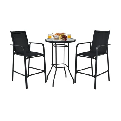 Tangkula 3 PCS Patio Bistro Set Outdoor Table & Chairs Set W/Tempered Glass Top Black 3 Tangkula 3 PCS Patio Bistro Set Outdoor Table & Chairs Set W/Tempered Glass Top Black - Image 3