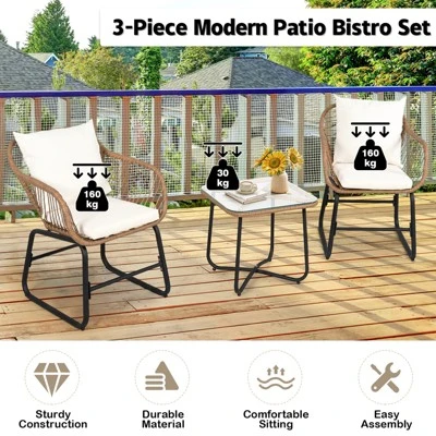 Tangkula 3-Piece Patio Rattan Furniture Set with Armchairs & Coffee Table 5 Tangkula 3-Piece Patio Rattan Furniture Set with Armchairs & Coffee Table - Image 5