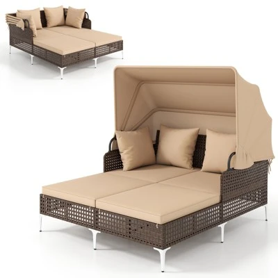 Tangkula Outdoor Daybed with Retractable Canopy & Cushioned Double Lounger 9 Tangkula Outdoor Daybed with Retractable Canopy & Cushioned Double Lounger - Image 9