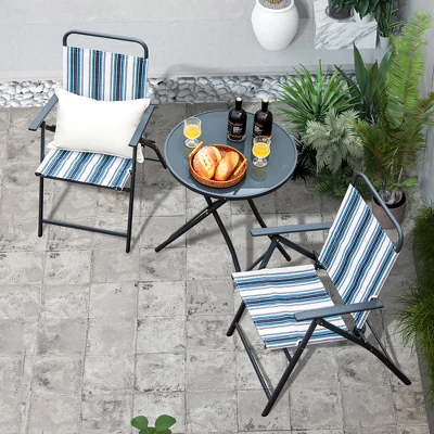 Tangkula 3-Piece Patio Folding Bistro Set with Glass Round Table 3 Tangkula 3-Piece Patio Folding Bistro Set with Glass Round Table - Image 3
