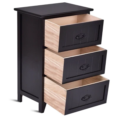 Tangkula 3 Drawers Nightstand End Table Storage Wood Side Bedside Black 7 Tangkula 3 Drawers Nightstand End Table Storage Wood Side Bedside Black - Image 7
