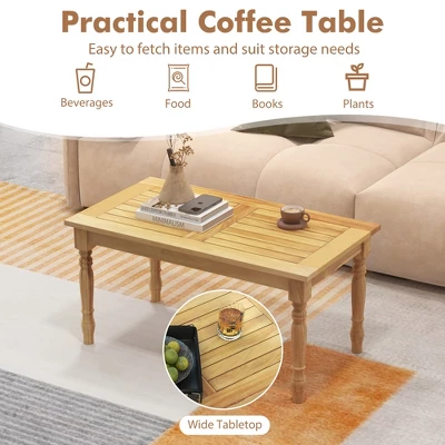 Tangkula Patio Coffee Table W/ Solid Teak Wood Structure Slatted Tabletop For Backyard 7 Tangkula Patio Coffee Table W/ Solid Teak Wood Structure Slatted Tabletop For Backyard - Image 7