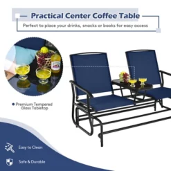 Tangkula 2-Person Outdoor Patio Double Glider Chair with Built-In Tempered Glass Table -Tangkula Shop GUEST 50aad426 fb91 427e bd69 0c2a1e1eb5fb