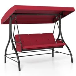 Tangkula 3-Seat Patio Swing W/ Canopy & Removable Cushions & Side Pockets Stand -Tangkula Shop GUEST 50f960b9 133b 4ab2 bcba 050f0677a29c