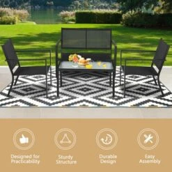Tangkula 4 PCS Patio Furniture Set Outdoor Conversation Set W/Glass Coffee Table Garden Bistro Set Gray -Tangkula Shop GUEST 5118fab2 e188 4088 8787 0d53944255f9