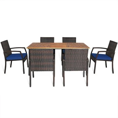 Tangkula 7-Piece Outdoor Patio Dining Set - Acacia Wood Table & Wicker Armchairs 7 Tangkula 7-Piece Outdoor Patio Dining Set - Acacia Wood Table & Wicker Armchairs - Image 7