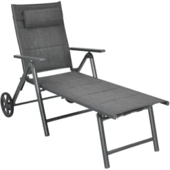 Tangkula Outdoor Reclining Chaise Lounge with Neck Pillow & Wheels - Gray -Tangkula Shop GUEST 51449b33 70ae 47dd bc04 c55a10cd7432
