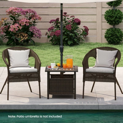 Tangkula Outdoor Side Table With 1.93" Umbrella Hole All-Weather PE Wicker Patio Umbrella Table With Rustproof Frame 3 Tangkula Outdoor Side Table With 1.93" Umbrella Hole All-Weather PE Wicker Patio Umbrella Table With Rustproof Frame - Image 3