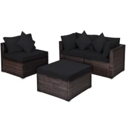 Tangkula 4PCS Rattan Patio Conversation Furniture Set Yard Outdoor W/ Black Cushion 18 Tangkula 4PCS Rattan Patio Conversation Furniture Set Yard Outdoor W/ Black Cushion -Tangkula Shop GUEST 51542233 4f91 4edc 9830 7254ad42e51d