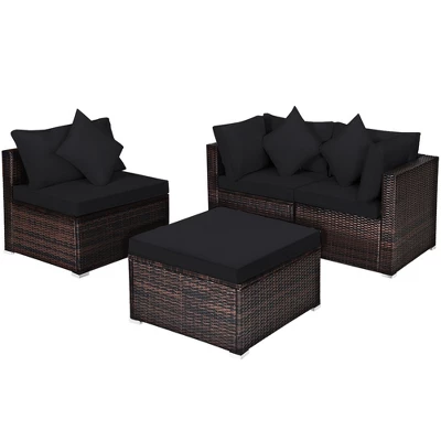 Tangkula 4PCS Rattan Patio Conversation Furniture Set Yard Outdoor W/ Black Cushion 9 Tangkula 4PCS Rattan Patio Conversation Furniture Set Yard Outdoor W/ Black Cushion - Image 9