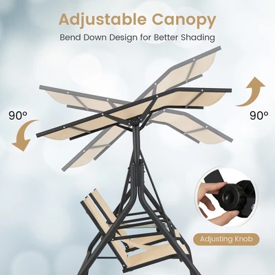 Tangkula 2-Person Porch Swing Adjustable Canopy Swing Chair W/ Tempered Glass Table 2 Tangkula 2-Person Porch Swing Adjustable Canopy Swing Chair W/ Tempered Glass Table - Image 2