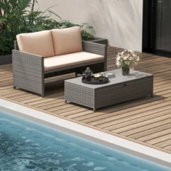 Tangkula Outdoor Rattan Daybed with 31 Gallon Storage Ottoman