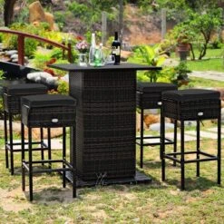 Tangkula 5PCS Patio Rattan Bar Table Stool Set Hidden Storage Shelf Cushion Red Patio Black -Tangkula Shop GUEST 51d9104b 785c 438a b2d9 0a541ef5daa4