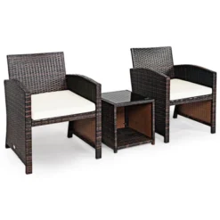 Tangkula 3 PCS Patio Rattan Furniture Set Conversation Chair Set With Soft Cushion & Coffee Table For Backyard Poolside Garden -Tangkula Shop GUEST 51ff83c2 90f6 4b37 9136 e167d9dc3e01