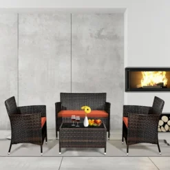 Tangkula 4-Piece Patio Rattan Furniture Set with Orange Cushions 12 Tangkula 4-Piece Patio Rattan Furniture Set with Orange Cushions -Tangkula Shop GUEST 526cb145 226c 4f5b b3a5 af8312113a02