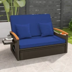 Tangkula 3-in-1 Outdoor Wicker Daybed & Loveseat Set with Storage Ottoman