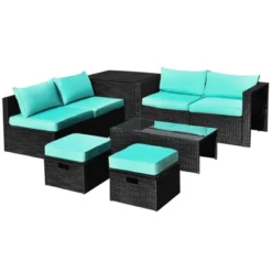 Tangkula 8PCS Patio Conversation Set Sectional Sofa Set, All-Weather PE Rattan, Tempered Glass Table & Washable Cushion Covers -Tangkula Shop GUEST 5297c1b6 d094 466b ab32 ee973f1f853a