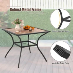 Tangkula Patio Table For 4 People W/ Umbrella Hole Wood-Like Tabletop Metal Support Legs -Tangkula Shop GUEST 52a7a4c5 450e 44c8 b689 bbccd21e797b