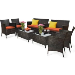 Tangkula 8PCS Patio Rattan Conversation Furniture Set Outdoor W/ Orange Cushion -Tangkula Shop GUEST 52b515d0 3cc8 4880 8ace 3e829a861ec2