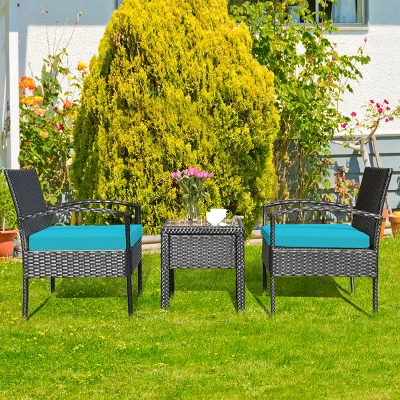 Tangkula 3 Pieces Patio Set Outdoor Wicker Rattan Furniture W/ Cushions Turquoise 1 Tangkula 3 Pieces Patio Set Outdoor Wicker Rattan Furniture W/ Cushions Turquoise