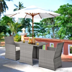 Tangkula 3-Piece Patio Rattan Bistro Set - Outdoor Wicker Table & Chairs