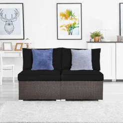 Tangkula 2PCS Patio Sectional Armless Sofas Outdoor Rattan Furniture Set W/ Cushions Black 11 Tangkula 2PCS Patio Sectional Armless Sofas Outdoor Rattan Furniture Set W/ Cushions Black -Tangkula Shop GUEST 537b1985 fc49 45f1 9c24 327d0abf67cc