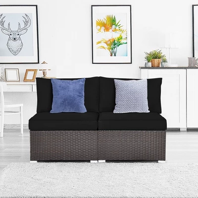 Tangkula 2PCS Patio Sectional Armless Sofas Outdoor Rattan Furniture Set W/ Cushions Black 3 Tangkula 2PCS Patio Sectional Armless Sofas Outdoor Rattan Furniture Set W/ Cushions Black - Image 3