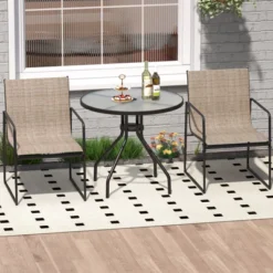 Tangkula Patio Chairs Set of 2 or 4, Ergonomic Outdoor Dining Chairs with Metal Frame