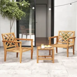 Tangkula 3PCS Patio Dining Set End Table & Chiars Set Of 2 W/ Cozy Backrest Solid Legs