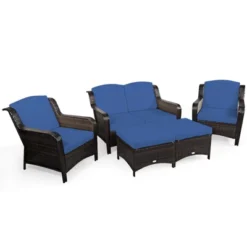 Tangkula 5 PCS Patio Rattan Sectional Sofa Set Outdoor Furniture Conversation Set Cushioned Loveseat Sofa Ottoman -Tangkula Shop GUEST 53b797dc 70f6 4129 83c7 be4d0b1edf32