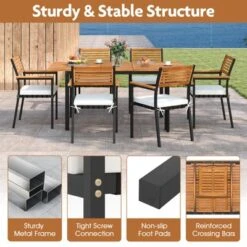 Tangkula 7-Piece Patio Furniture Set Outdoor Dining Chair Set For 6 W/ Acacia Wood & Metal Frame -Tangkula Shop GUEST 53bf4d0f 4124 45a5 a248 a23f5d574830