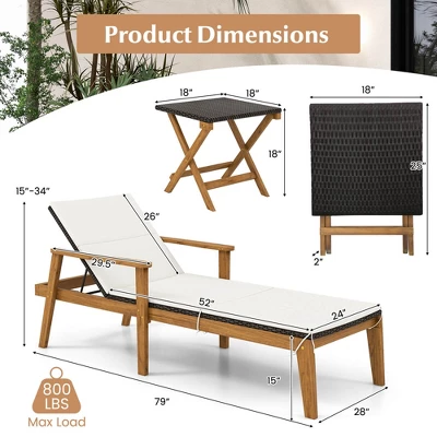 Tangkula 4 Piece Outdoor Chaise Lounge Chair Set Rattan With Armrests & 4-Level Backrest Folding Coffee Table & Cushioned Acacia Wood Lounge Chair Set 8 Tangkula 4 Piece Outdoor Chaise Lounge Chair Set Rattan With Armrests & 4-Level Backrest Folding Coffee Table & Cushioned Acacia Wood Lounge Chair Set - Image 8