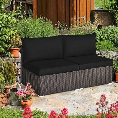Tangkula 2PCS Patio Sectional Armless Sofas Outdoor Rattan Furniture Set W/ Cushions Black 1 Tangkula 2PCS Patio Sectional Armless Sofas Outdoor Rattan Furniture Set W/ Cushions Black