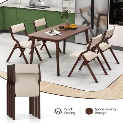 Tangkula Folding Dining Chairs Set Of 4 Wooden Table Chairs W/ Padded Seat Modern Coffee & Beige 3 Tangkula Folding Dining Chairs Set Of 4 Wooden Table Chairs W/ Padded Seat Modern Coffee & Beige - Image 3