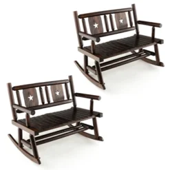 Tangkula 2PCS Carbonized Wood Rocking Bench Double Rocking Chair For 2 Persons W/ Wide Curved Seat -Tangkula Shop GUEST 542f3eb5 036e 41eb a8a5 71245c5f2cad