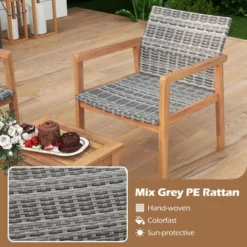 Tangkula 4-Piece Patio Furniture Set PE Rattan Patio Bistro Set With Loveseat Single Chairs & Coffee Table Outdoor Acacia Wood Conversation Set -Tangkula Shop GUEST 544ce71c 3440 4f03 93b3 bb99f73f6a06