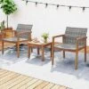 Tangkula 3-Piece Outdoor Patio Furniture Set - Acacia Wood & PE Rattan Bistro Set