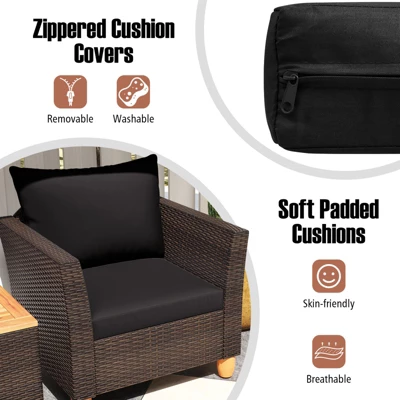 Tangkula 3-Piece Outdoor PE Wicker Bistro Set with Cushions & Storage Table 6 Tangkula 3-Piece Outdoor PE Wicker Bistro Set with Cushions & Storage Table - Image 6