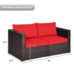 Tangkula 4PCS Rattan Corner Sofa Set Patio Outdoor Furniture Set W/ Red Cushions -Tangkula Shop GUEST 54f7f6f9 1425 4439 8a0c 637776852874