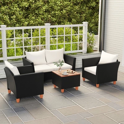 Tangkula 4-Piece Outdoor Wicker Conversation Set with Storage Coffee Table 7 Tangkula 4-Piece Outdoor Wicker Conversation Set with Storage Coffee Table - Image 7