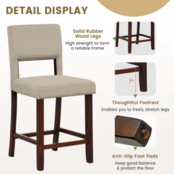 Tangkula 4-Piece Linen Fabric/PVC Leather Counter Height Bar Stool Set W/ Back & Rubber Wood Legs -Tangkula Shop GUEST 552a280a c511 4952 a552 b1cbff2c0209