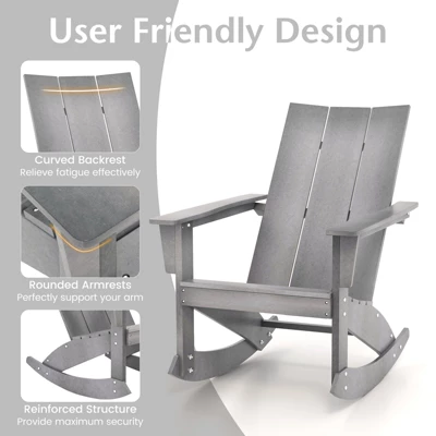 Tangkula Set Of 2 Adirondack Rocking Chair All Weather HDPE Rocker Grey Patio 3 Tangkula Set Of 2 Adirondack Rocking Chair All Weather HDPE Rocker Grey Patio - Image 3